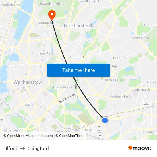 Ilford to Chingford map