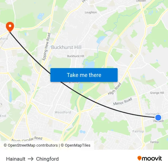 Hainault to Chingford map