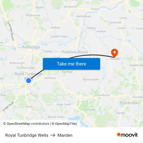 Royal Tunbridge Wells to Marden map