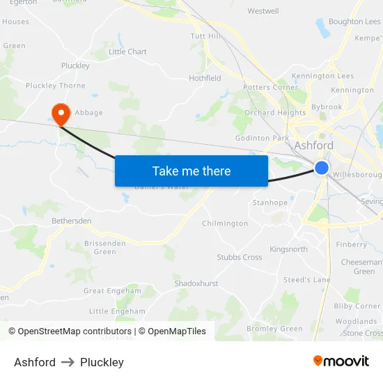 Ashford to Pluckley map