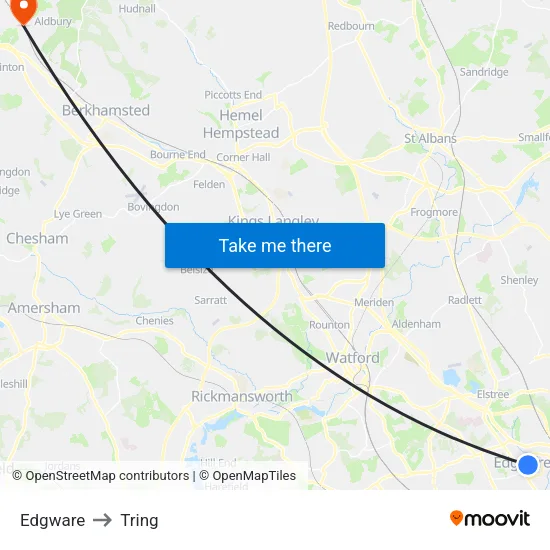 Edgware to Tring map