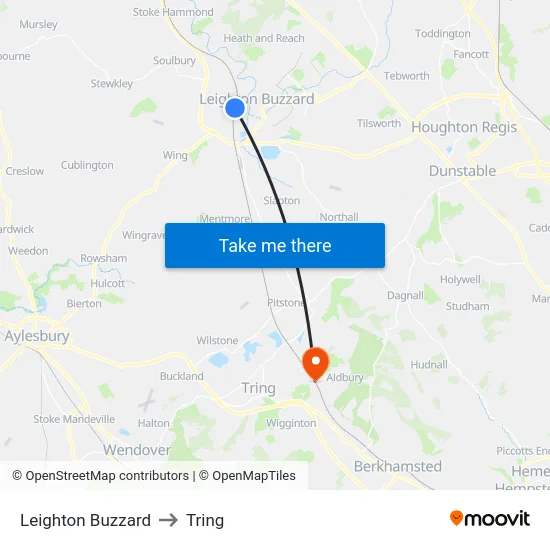 Leighton Buzzard to Tring map
