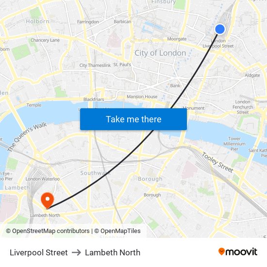 Liverpool Street to Lambeth North map