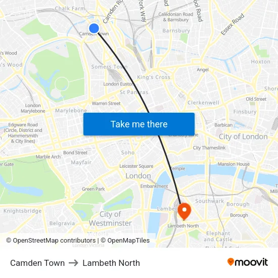 Camden Town to Lambeth North map