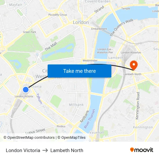 London Victoria to Lambeth North map