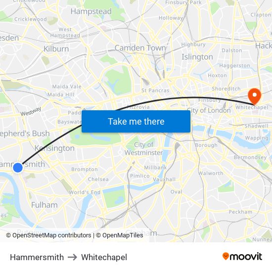 Hammersmith to Whitechapel map