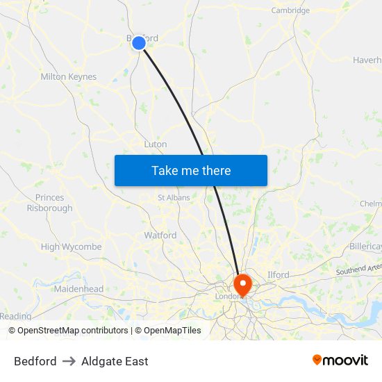 Bedford to Aldgate East map