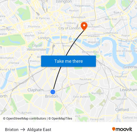 Brixton to Aldgate East map