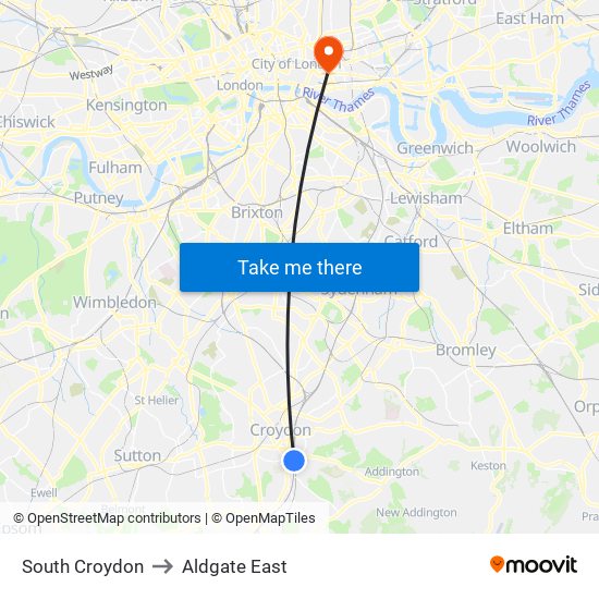 South Croydon to Aldgate East map
