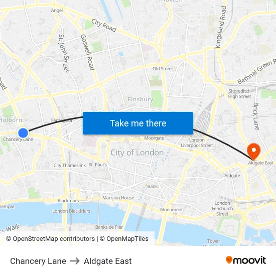 Chancery Lane to Aldgate East map