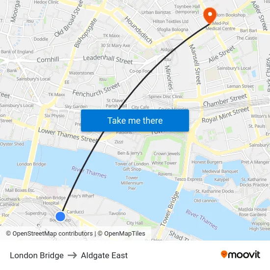 London Bridge to Aldgate East map