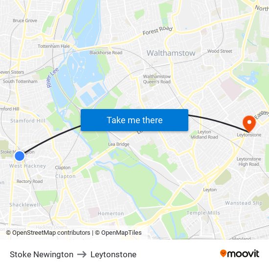 Stoke Newington to Leytonstone map