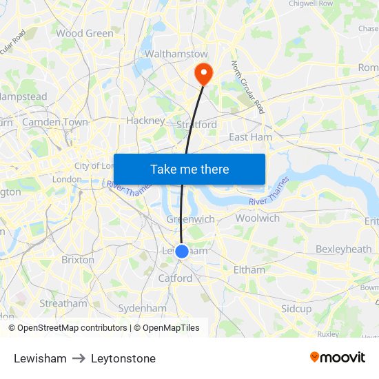 Lewisham to Leytonstone map