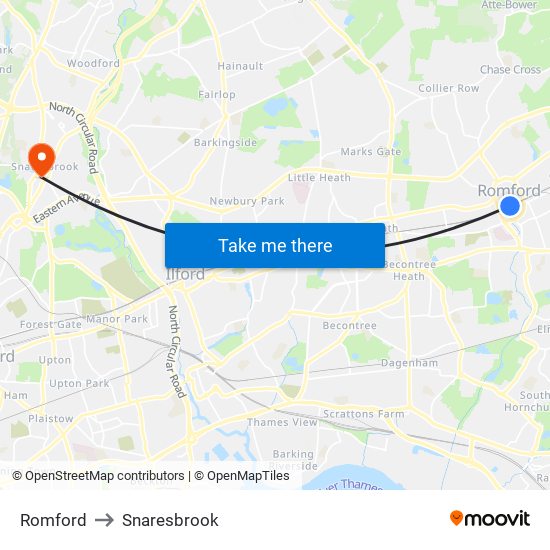 Romford to Snaresbrook map