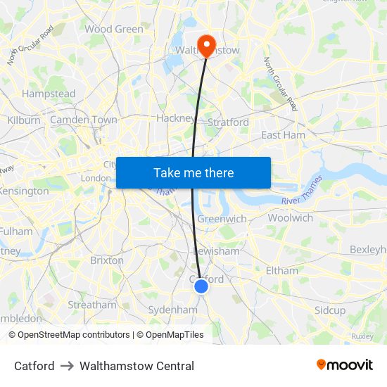 Catford to Walthamstow Central map