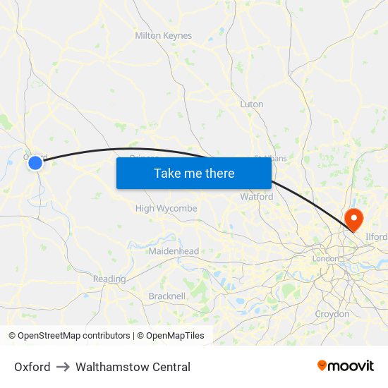 Oxford to Walthamstow Central map