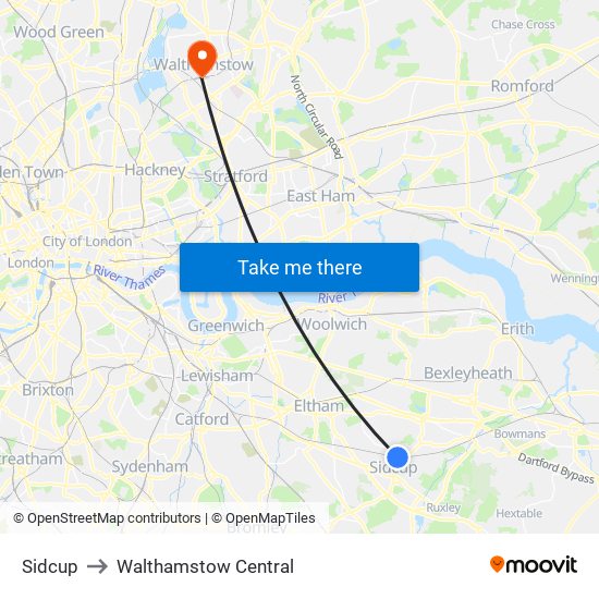 Sidcup to Walthamstow Central map