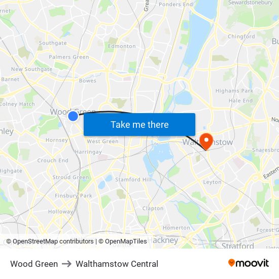 Wood Green to Walthamstow Central map