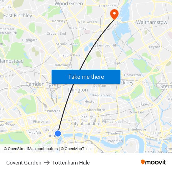 Covent Garden to Tottenham Hale map