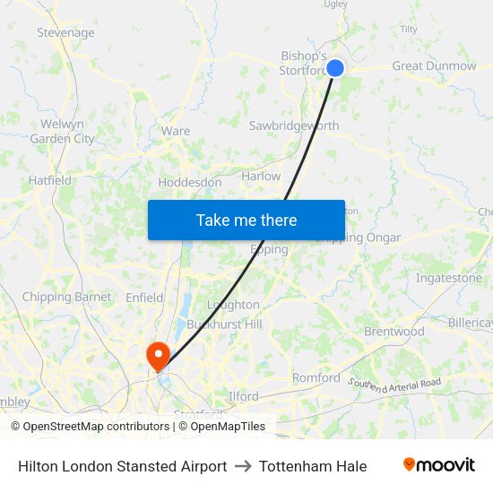 Hilton London Stansted Airport to Tottenham Hale map