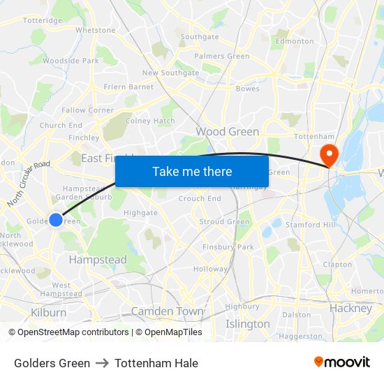 Golders Green to Tottenham Hale map