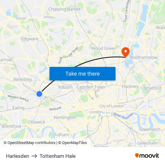 Harlesden to Tottenham Hale map