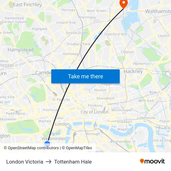 London Victoria to Tottenham Hale map