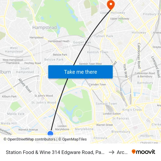 Station Food & Wine 314 Edgware Road, Paddington, London, W2   1dy to Archway map