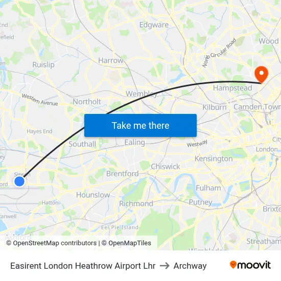 Easirent London Heathrow Airport Lhr to Archway map