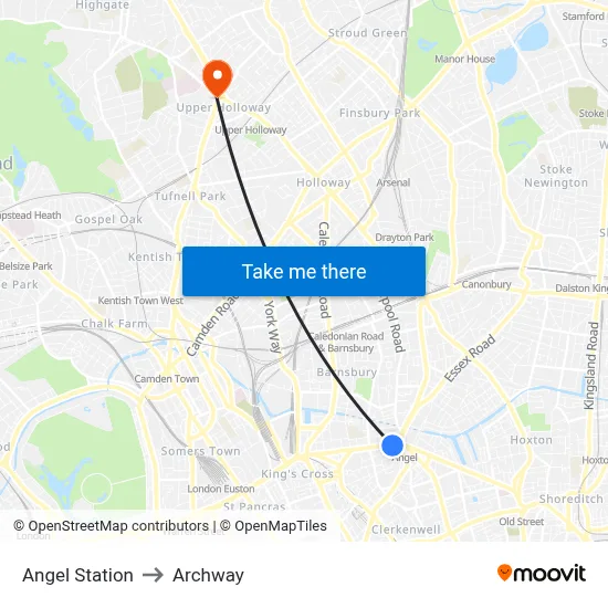 Angel Station to Archway map