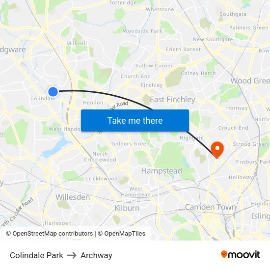 Colindale Park to Archway map
