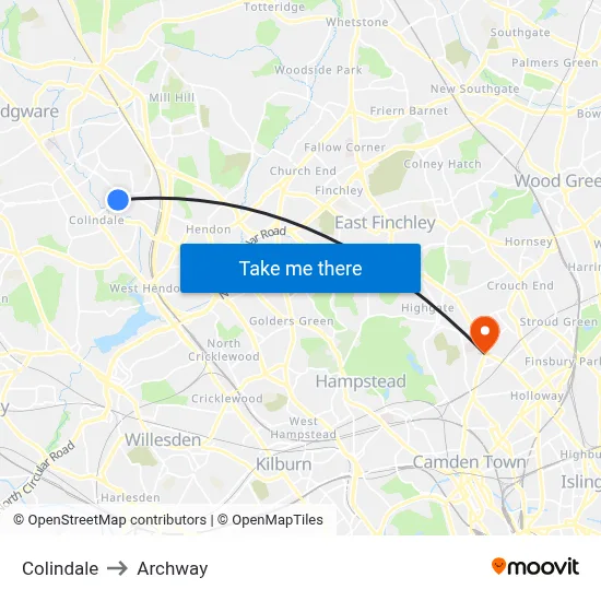 Colindale to Archway map
