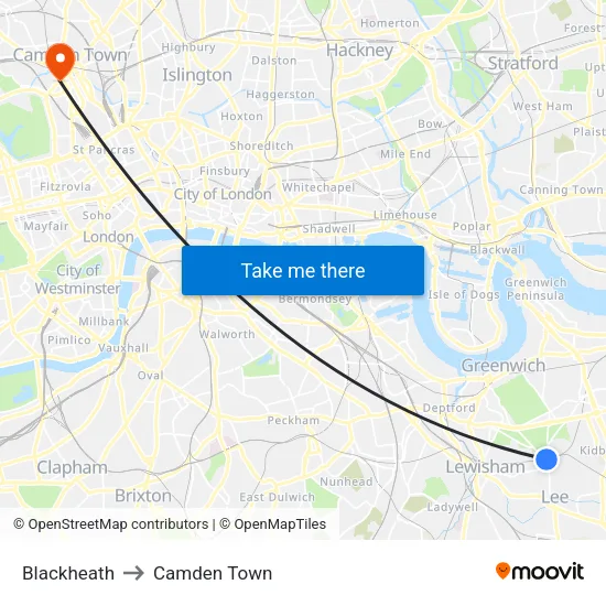 Blackheath to Camden Town map