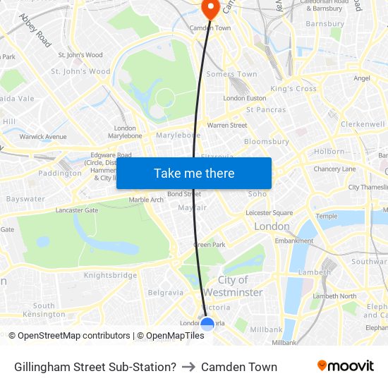 Gillingham Street Sub-Station? to Camden Town map