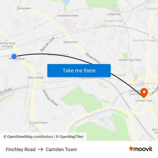 Finchley Road to Camden Town map