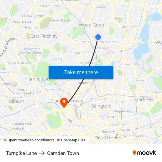 Turnpike Lane to Camden Town map