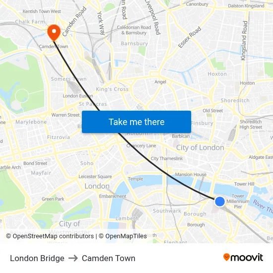 London Bridge to Camden Town map