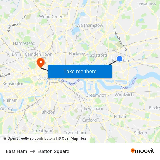 East Ham to Euston Square map