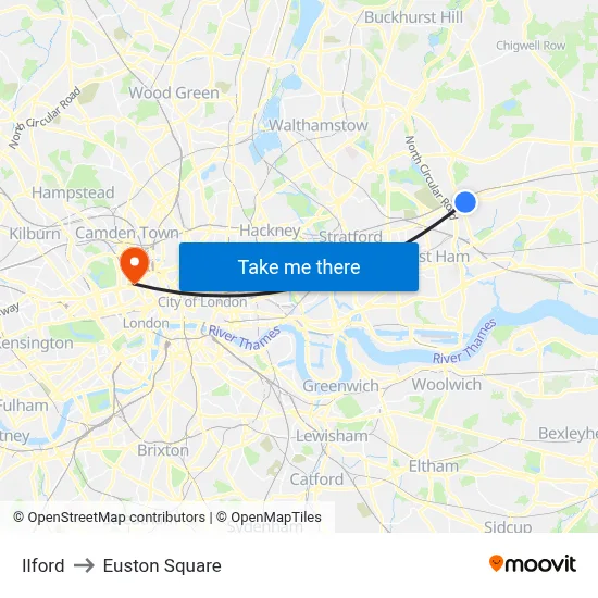 Ilford to Euston Square map