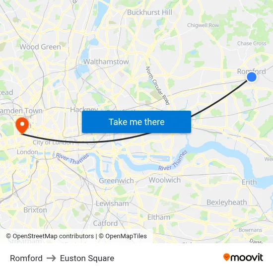 Romford to Euston Square map