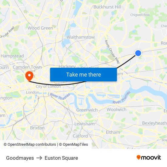 Goodmayes to Euston Square map