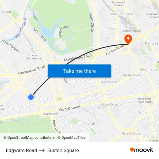 Edgware Road to Euston Square map