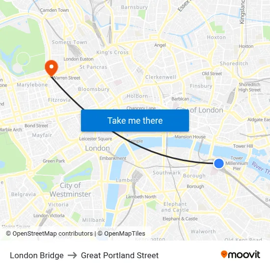 London Bridge to Great Portland Street map