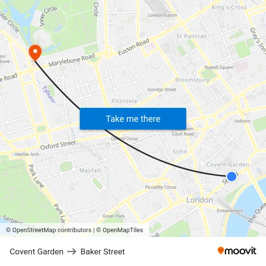Covent Garden to Baker Street map