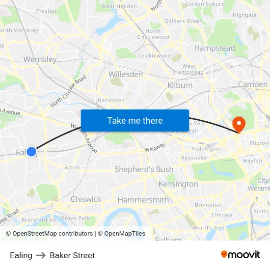 Ealing to Baker Street map
