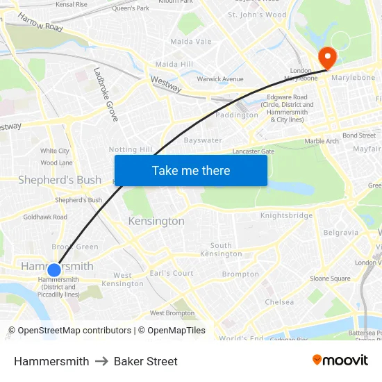 Hammersmith to Baker Street map