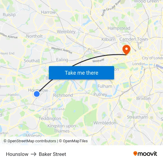 Hounslow to Baker Street map