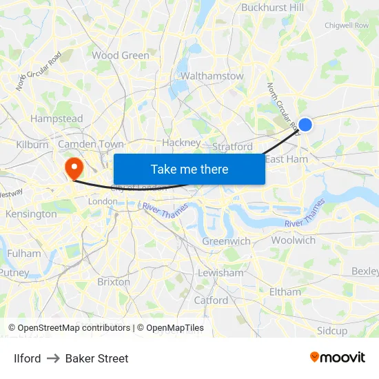 Ilford to Baker Street map