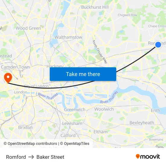 Romford to Baker Street map