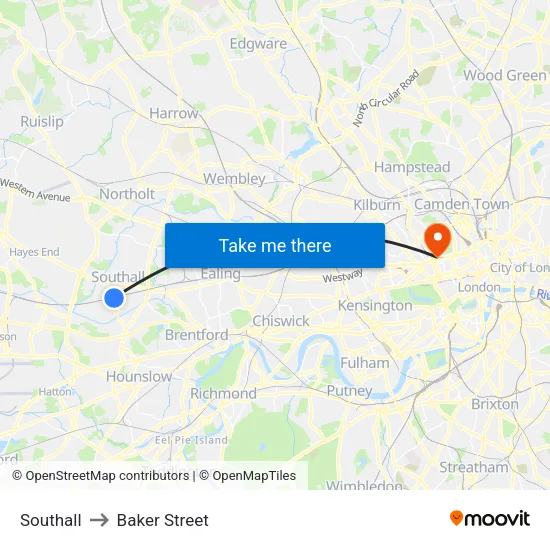 Southall to Baker Street map